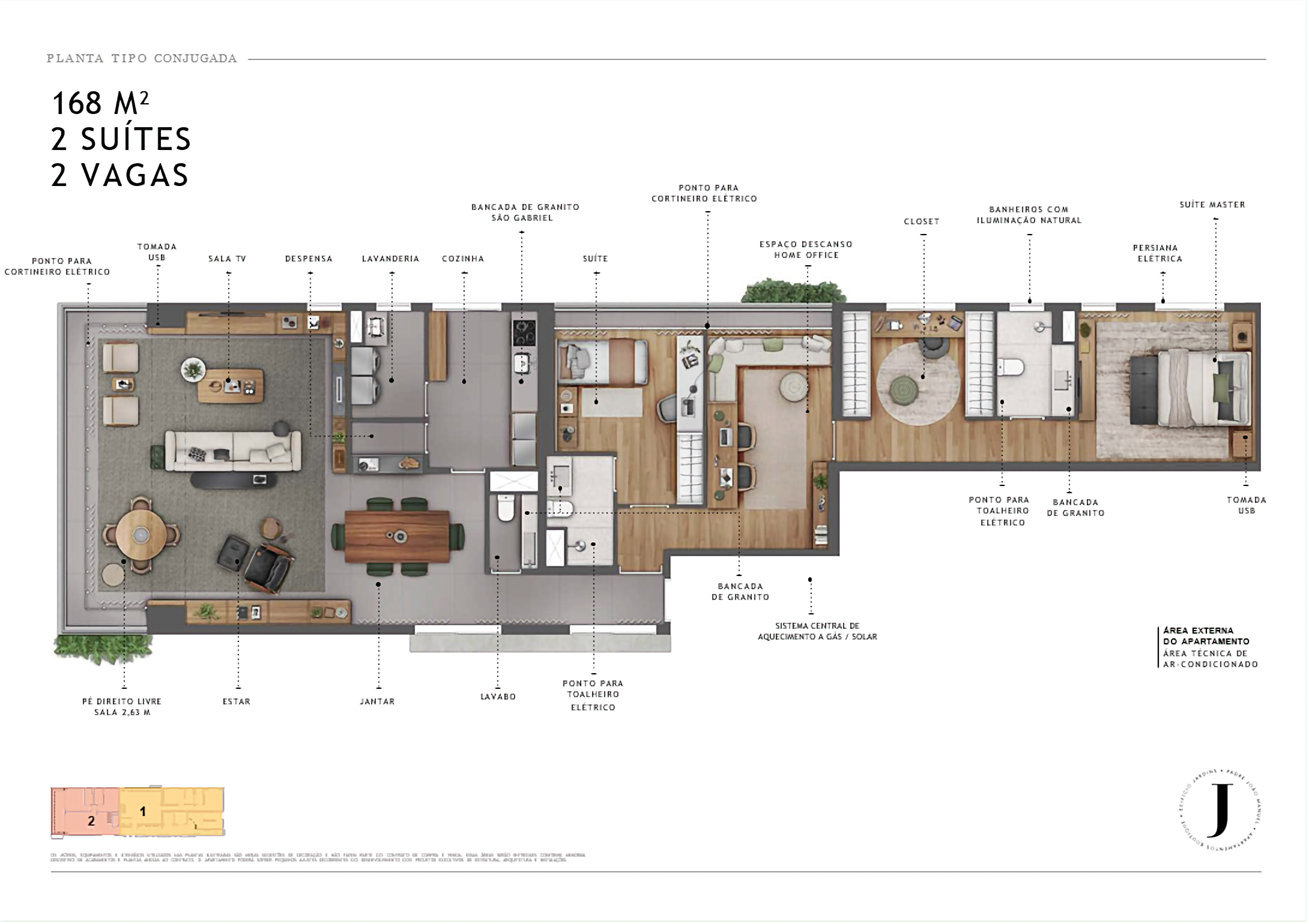 Planta 168m² - 2 suítes
